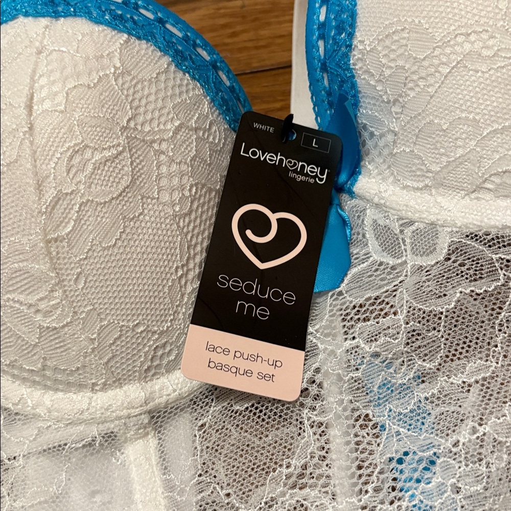 Lovehoney Lace Push-up Basque Top Lingerie White Blue Brand New NWT - Picture 3 of 6